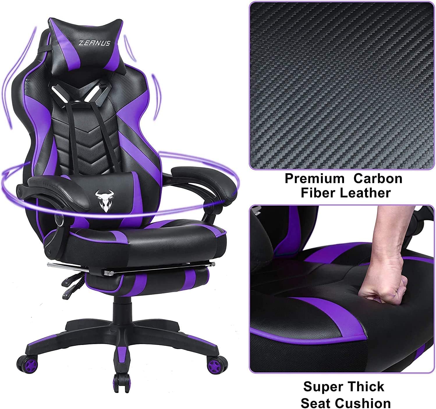Purple Gaming Chair Reclining Computer Chair with Footrest High Back Gamer Chair with Massage Large Computer Gaming Chair Racing Style Chair for Gaming Big and Tall Gaming Chairs for Adult