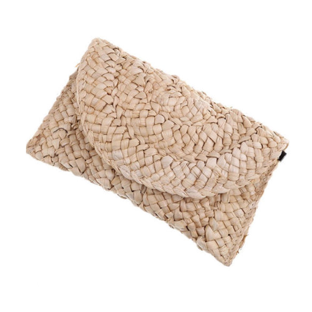 Women'S Straw Woven Beach Clutch Bag Handmade Retro Rattan Knitted Handbag Handwoven Rattan Clutch Purse Beach Wallet