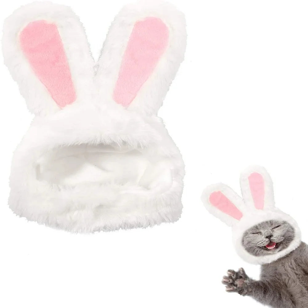 Cute Costume Bunny Rabbit Hat with Ears for Cats & Small Dogs Party Costume Easter Pet Accessory Headwear