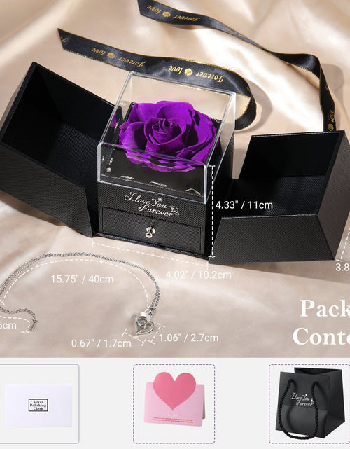 Load image into Gallery viewer, Preserved Rose Flower with Heart Necklace, Eternal Purple Real Rose with Music LED Lights for Her Women Wife Grandma Anniversary Birthday Romantic Valentines Mothers Day Gifts, Purple
