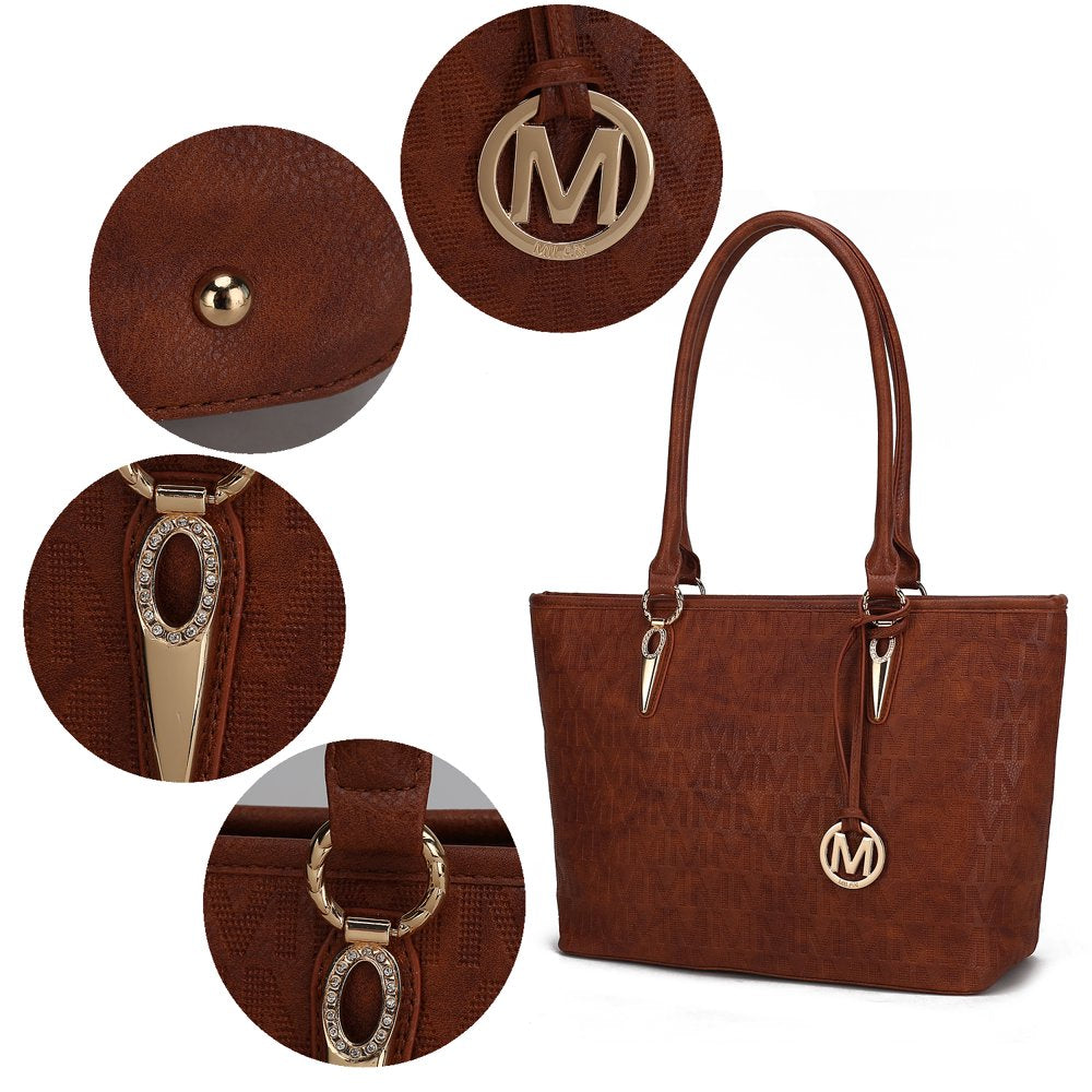 Vegan Leather Women'S Tote Bag, Small Tote Handbag, Pouch Purse & Wristlet Wallet Bag 4 Pcs Set by Mia K - Chocolate