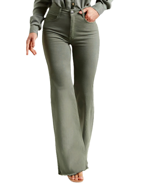 Load image into Gallery viewer, Slim Fit Stretch Fashion Solid Color Frayed Flared Pants
